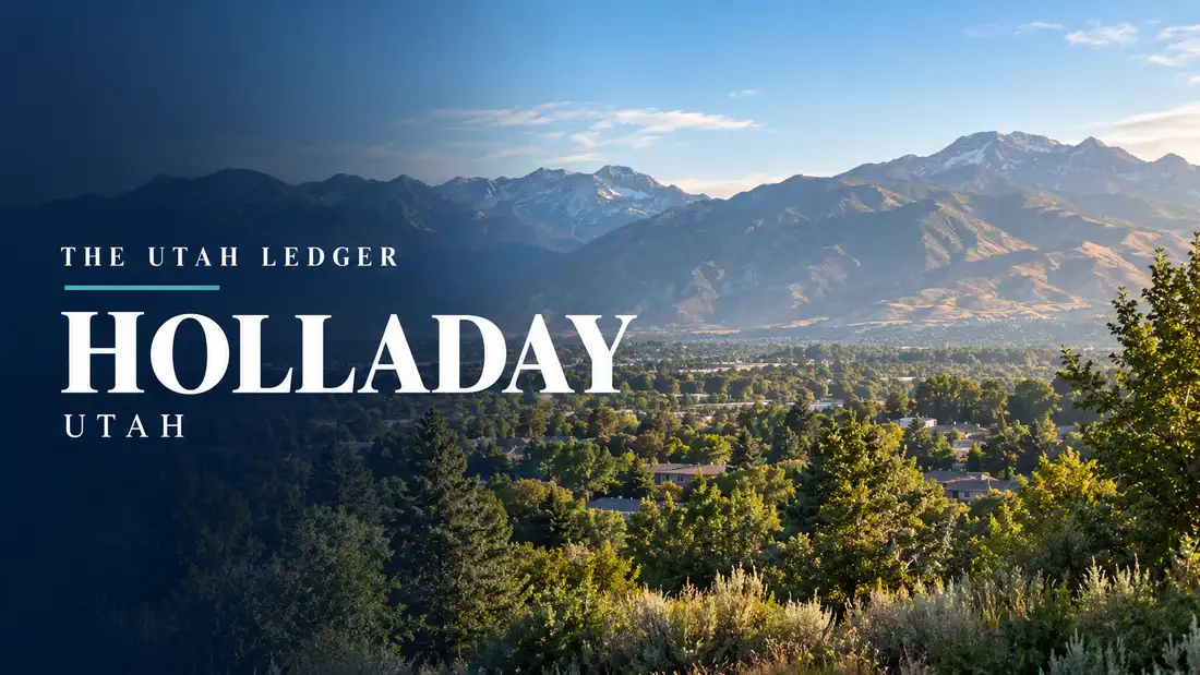 AI-generated illustration: a regional landscape with the name Holladay, Utah, and The Utah Ledger in type