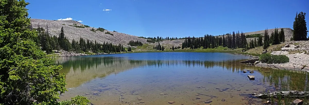 Lofty Lake with forested shores in the Uinta Mountains