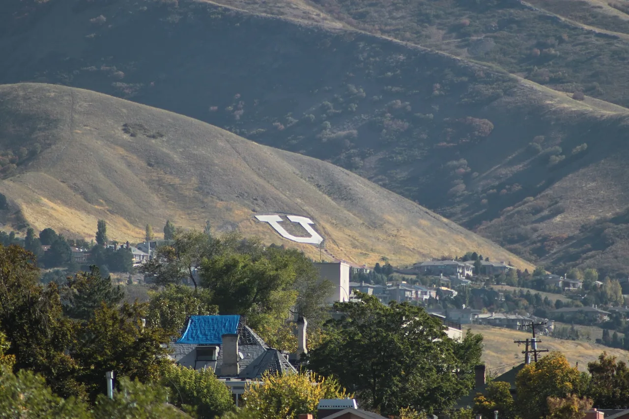 The white U on the foothills above the University of Utah campus and the neighborhoods below