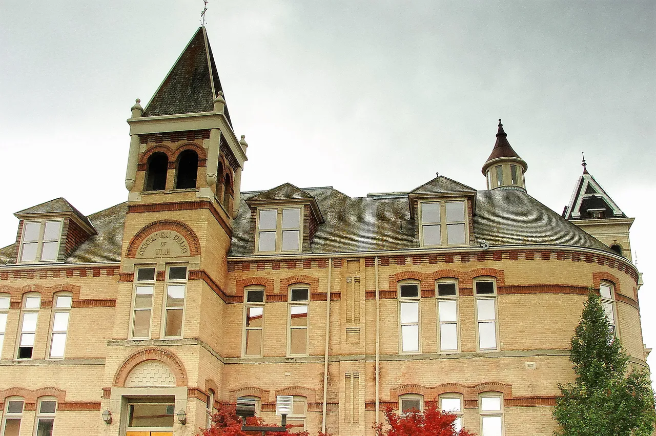 Old Main, the historic brick building at Utah State University in Logan