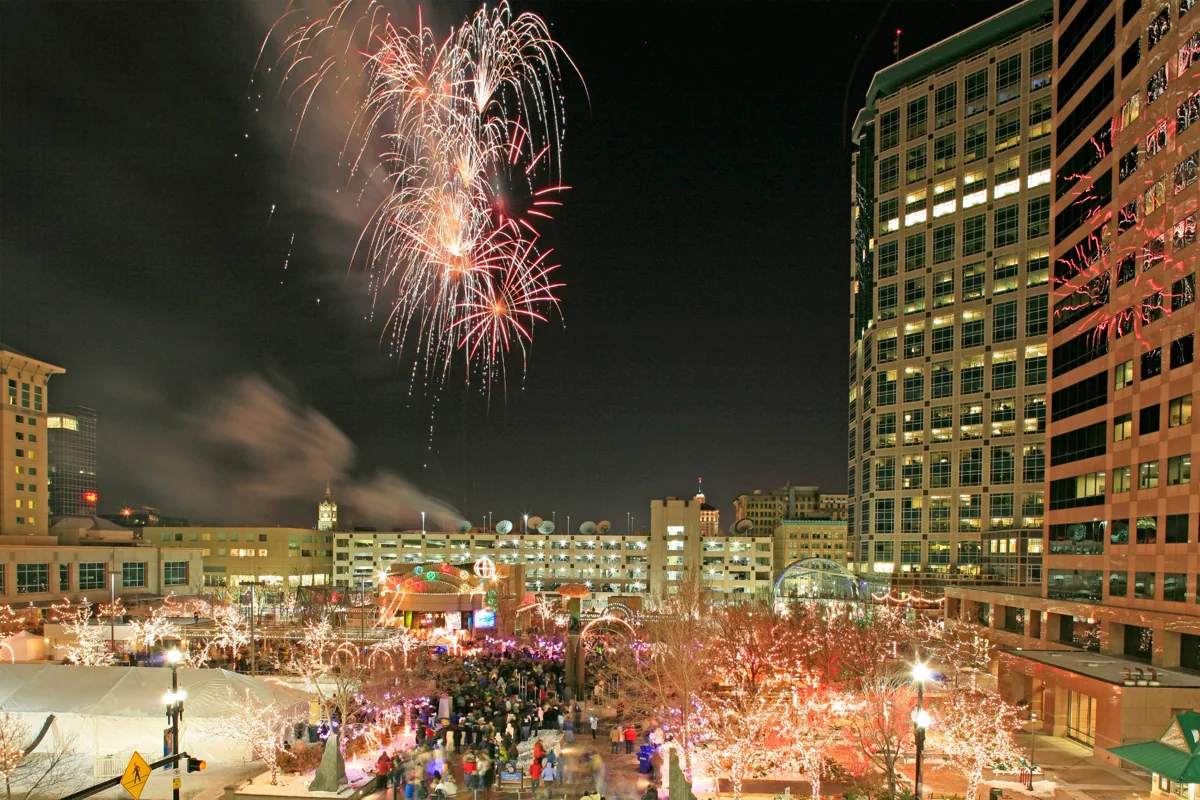 Fireworks above a downtown Salt Lake celebration