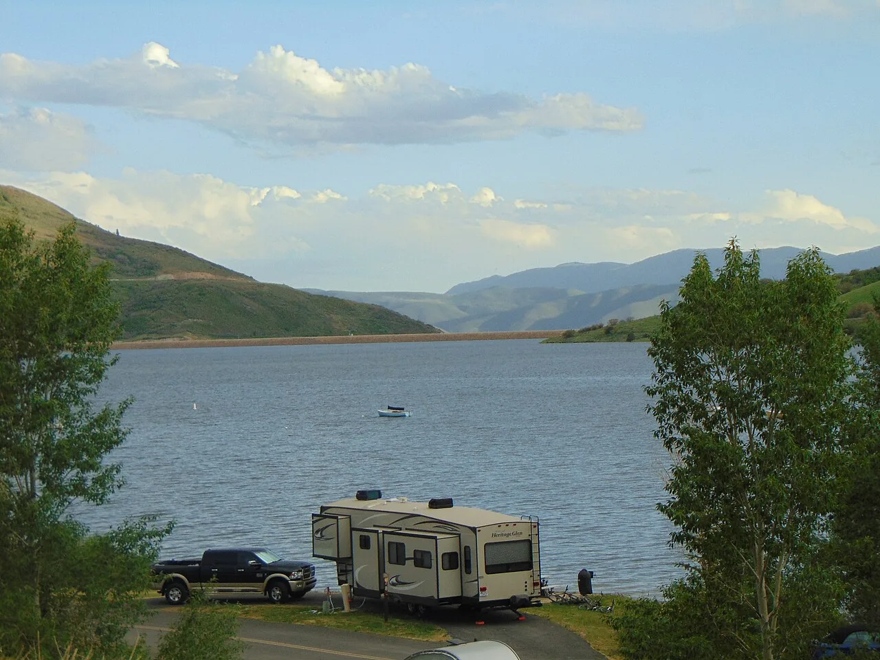 Jordanelle Reservoir looking south toward Jordanelle Dam in Wasatch County