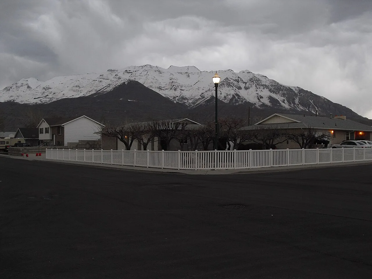 Mount Timpanogos rising above Orem, seen from the valley floor to the west